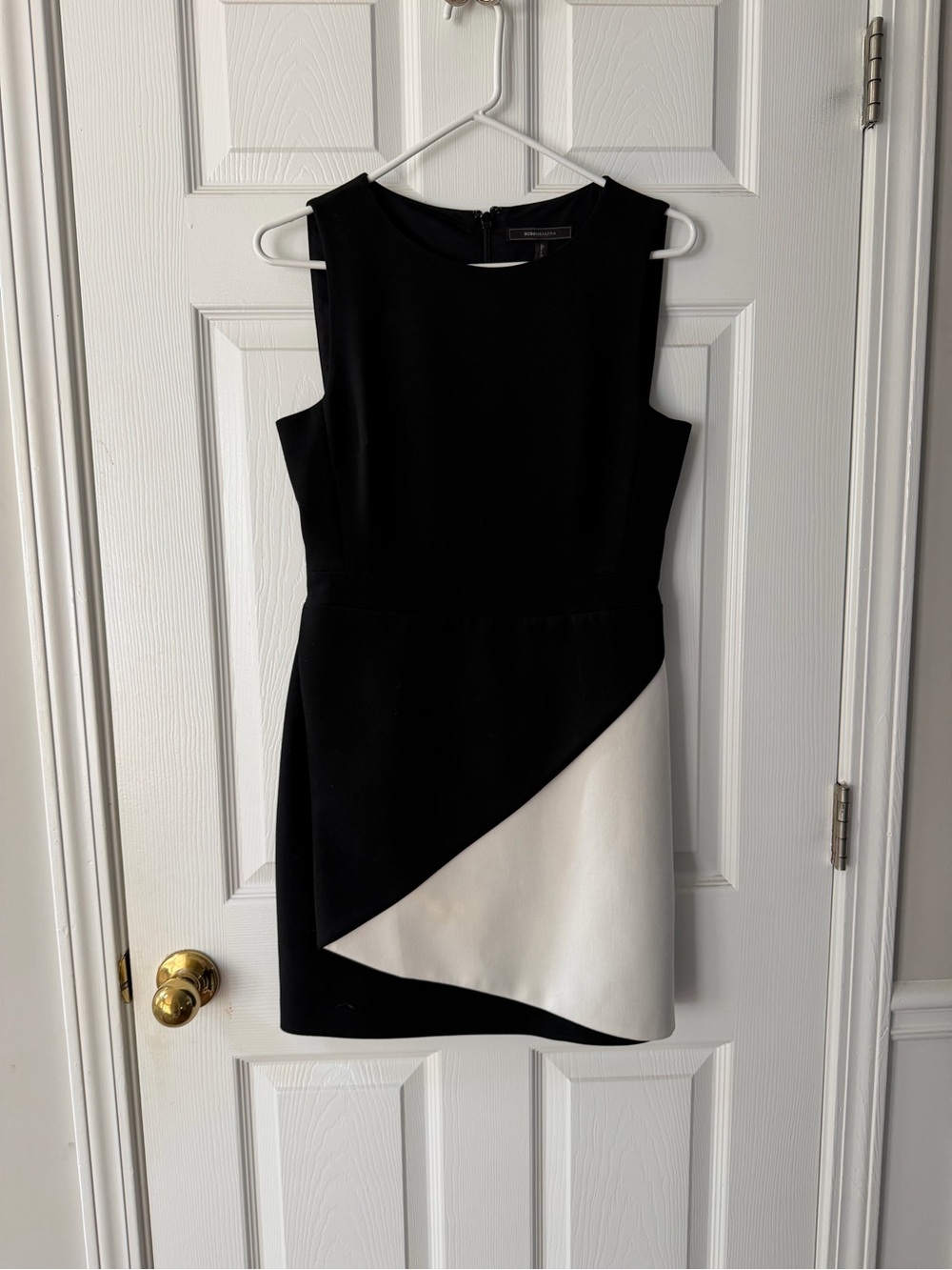 BCBGMaxAzria Black and White Asymmetrical Sheath Dress